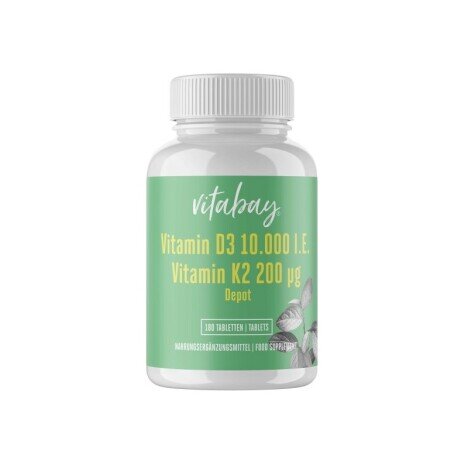 Vitamina D3 10.000 IU + Vitamina K2 200mcg MK7 180 Tablete, Vitabay